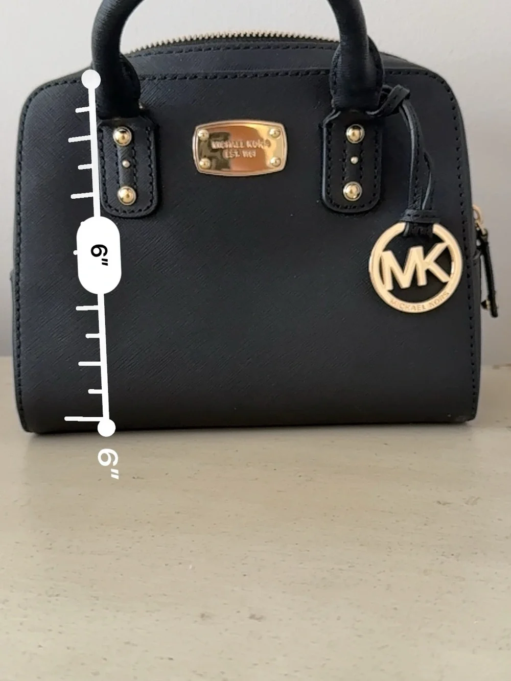 MICHAEL Michael Kors Black Saffiano Leather Satchel with Gold Hardware